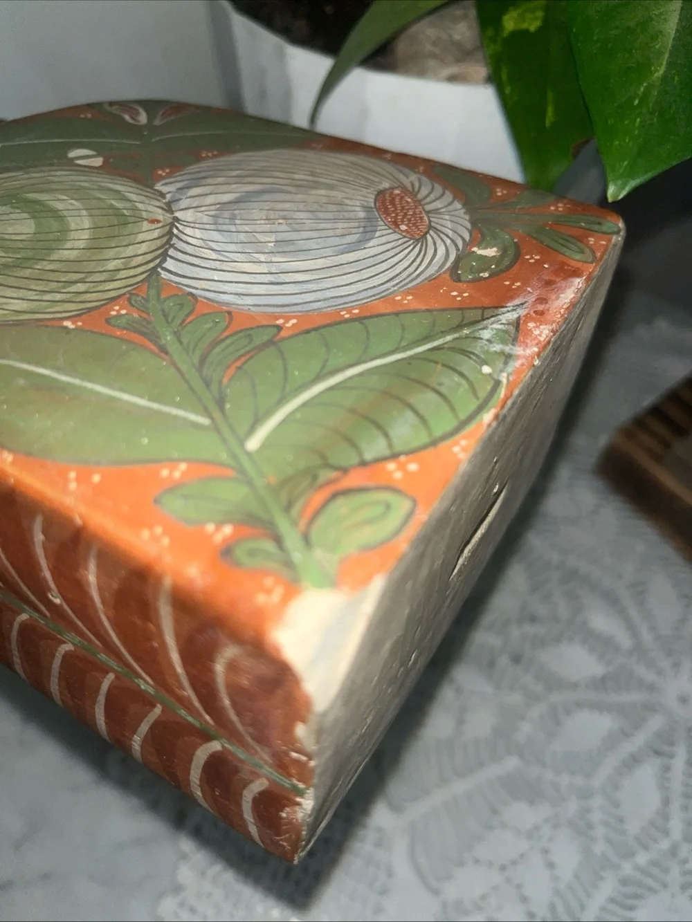 Vintage 10” Mexican Pottery Pitcher Southwest Boho Decor Floral Leaf Design